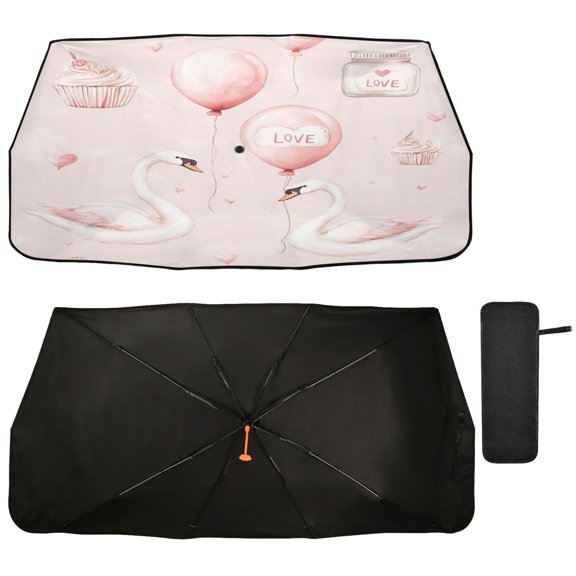 Qxltty Lovely Pink Swans Car Windshield Sunshade Umbrella Quality Black Rubberized Fabric Can Effectively Block UV Rays Heat