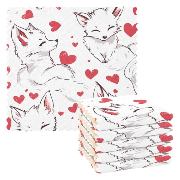 Qxltty Lovely White Fox Kitchen Towels Set of 6 Ultra Soft Absorbent Quick Drying Dish Cloths 11 x 11in