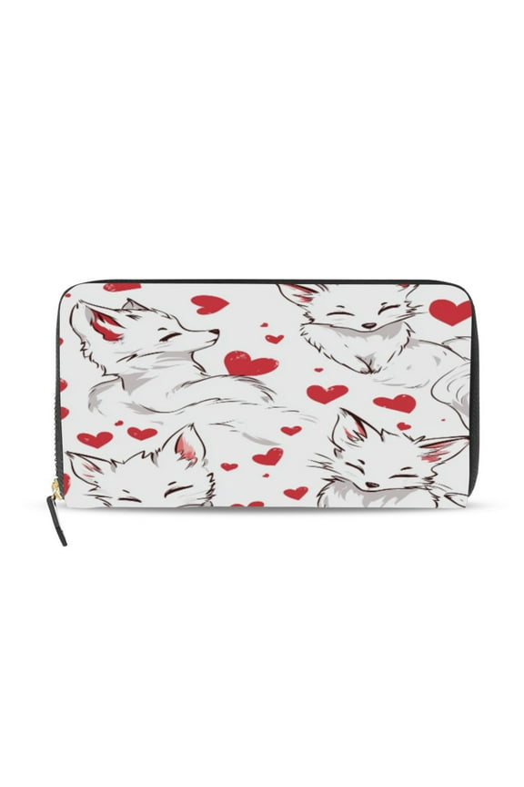 Lovely White Fox Women's Leather Wallet Fashion Retro Multi Card Holder with Cell Phone Pocket Mothers Day Gifts