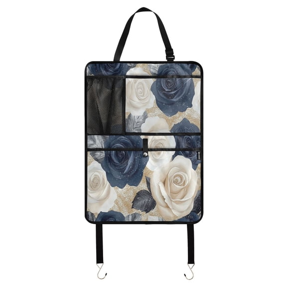 Qxltty Luxurious Floral Car Seat Back Protectors with 3 Pocket Storage Bag Universal Fit Automotive Interior Decoration