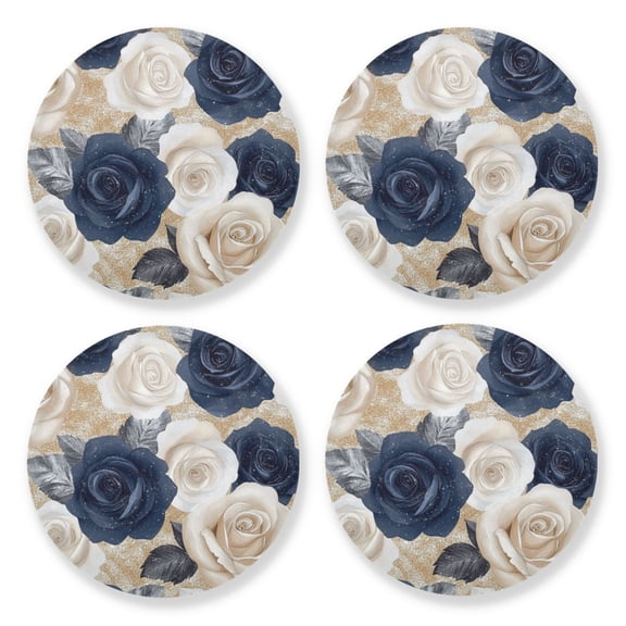 Qxltty Luxurious Floral Wooden Coasters Set of 4 Fun and Practical Perfectly Non-Slip Warm Home Accent