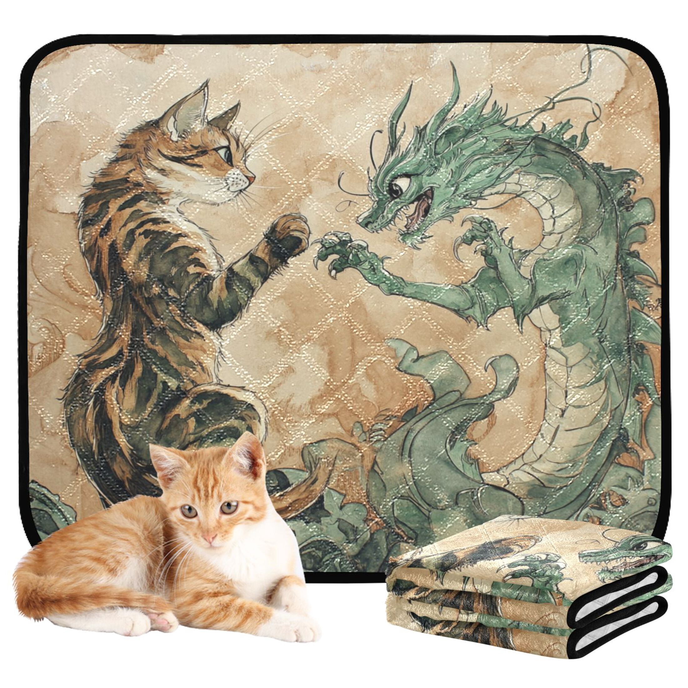 Qxltty Lynx and Dragon Painting Cat litter Pads Pet Set of 3 Diaper Mats Center Anti-leakage Layer Absorbent Soft and Comfortable