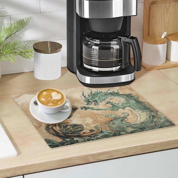 Qxltty Lynx and Dragon Painting Leather Drying Mat for Kitchen Countertops Coffee Mats Hide Stain Quickly Absorbs Water Tableware Decor