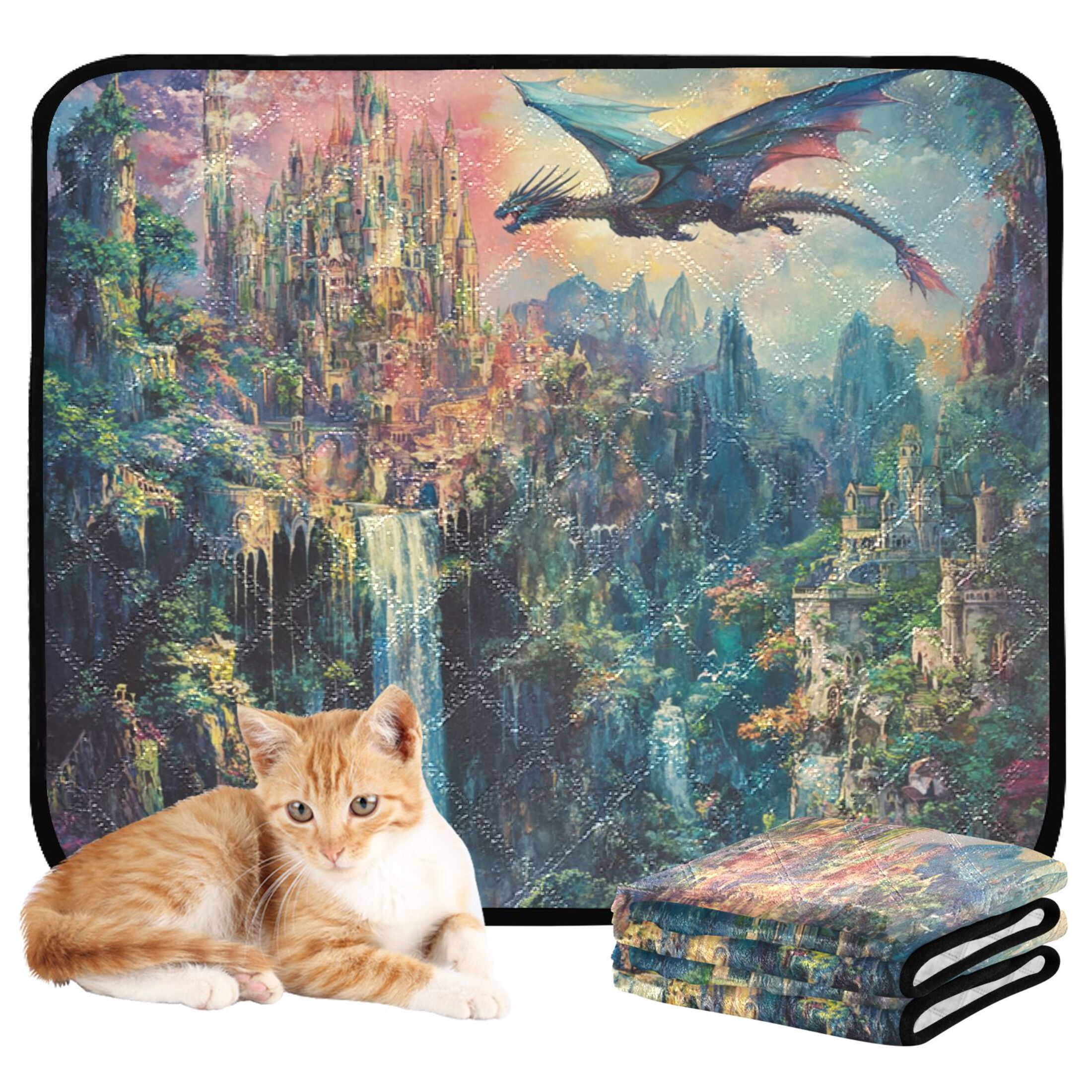 Qxltty Magic Dragon Castle Cat litter Pads Pet Set of 3 Diaper Mats Center Anti-leakage Layer Absorbent Soft and Comfortable