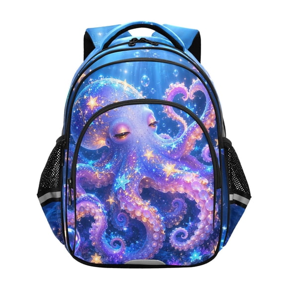 Qxltty Magical Octopus Backpack Lightweight Multi Pocket Daypack Reflective Bookbag with Adjustable Straps