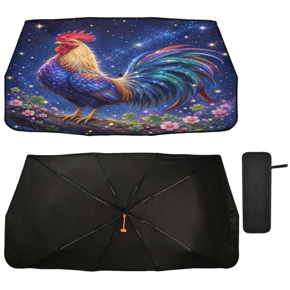 Qxltty Magical Rooster Car Windshield Sunshade Umbrella Quality Black Rubberized Fabric Can Effectively Block UV Rays Heat