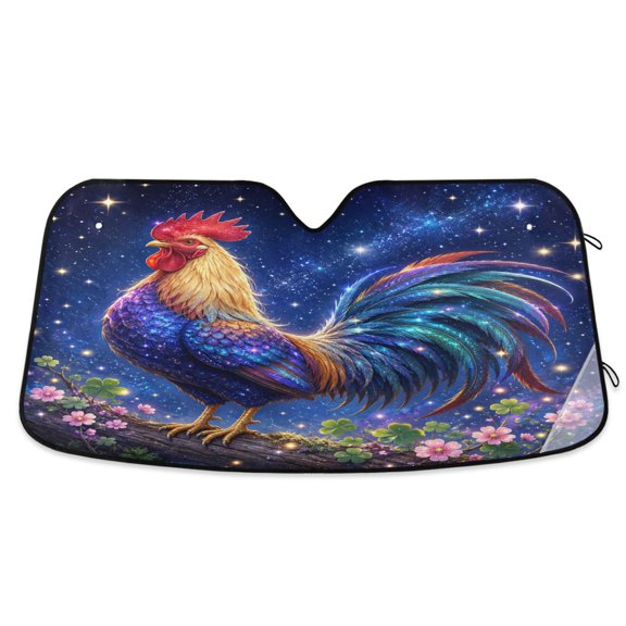 Qxltty Magical Rooster Car Windshield Sunshades Foldable UV Rays Sun Visor Protector Keep Your Vehicle Cool 55×27.6in