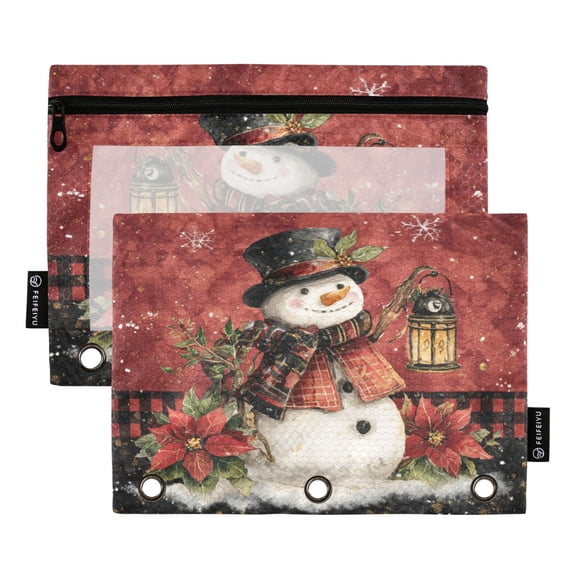 Qxltty Magical Snowman Pencil Pouches for 3 Ring Binder Clear Window Zipper Pencil Case for Office College Supplies