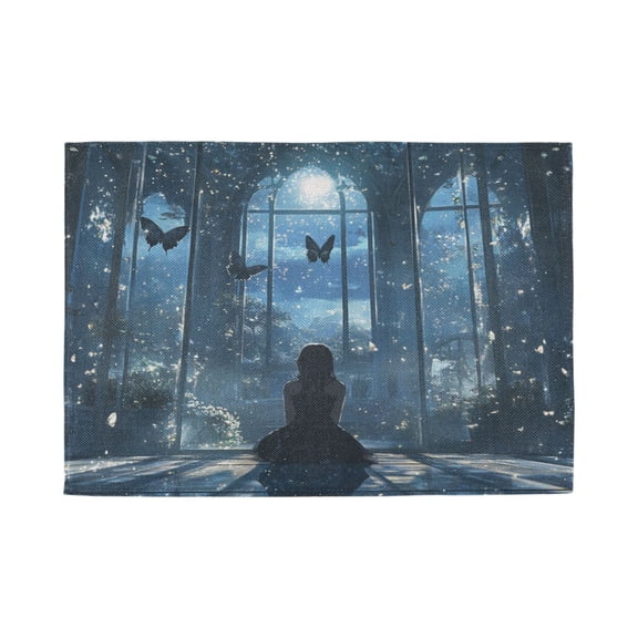 Qxltty Maiden Gazing at Night View Placemats Set of 1 Heat Resistant Non-Slip Place mat for Dining Table Washable Durable Polyester Woven Table Decorations