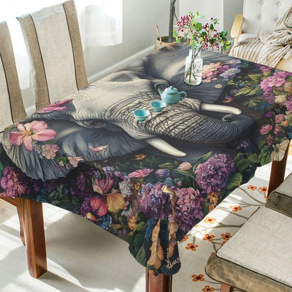 Qxltty Majestic Elephant Square Tablecloth 54×54in Thick Wrinkle Resistant Heat Proof Durable Table Cover for Dining Table