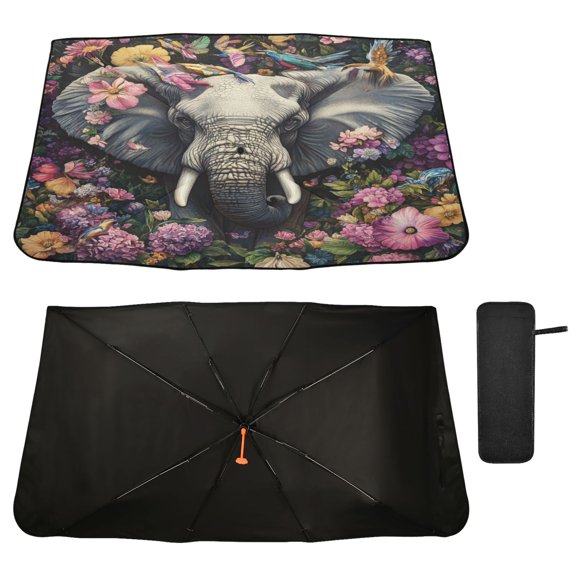 Qxltty Majestic Elephant Windshield Sun Shade Umbrella Protect Car from Sunrays and Heat Damage Keep Cool and Interior