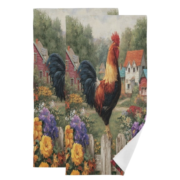 Qxltty Majestic Rooster Face Towel Set of 2 Polyester Cotton Soft Bath Towels for Bathroom Kitchen Hotel Spa 28.3x14.4in