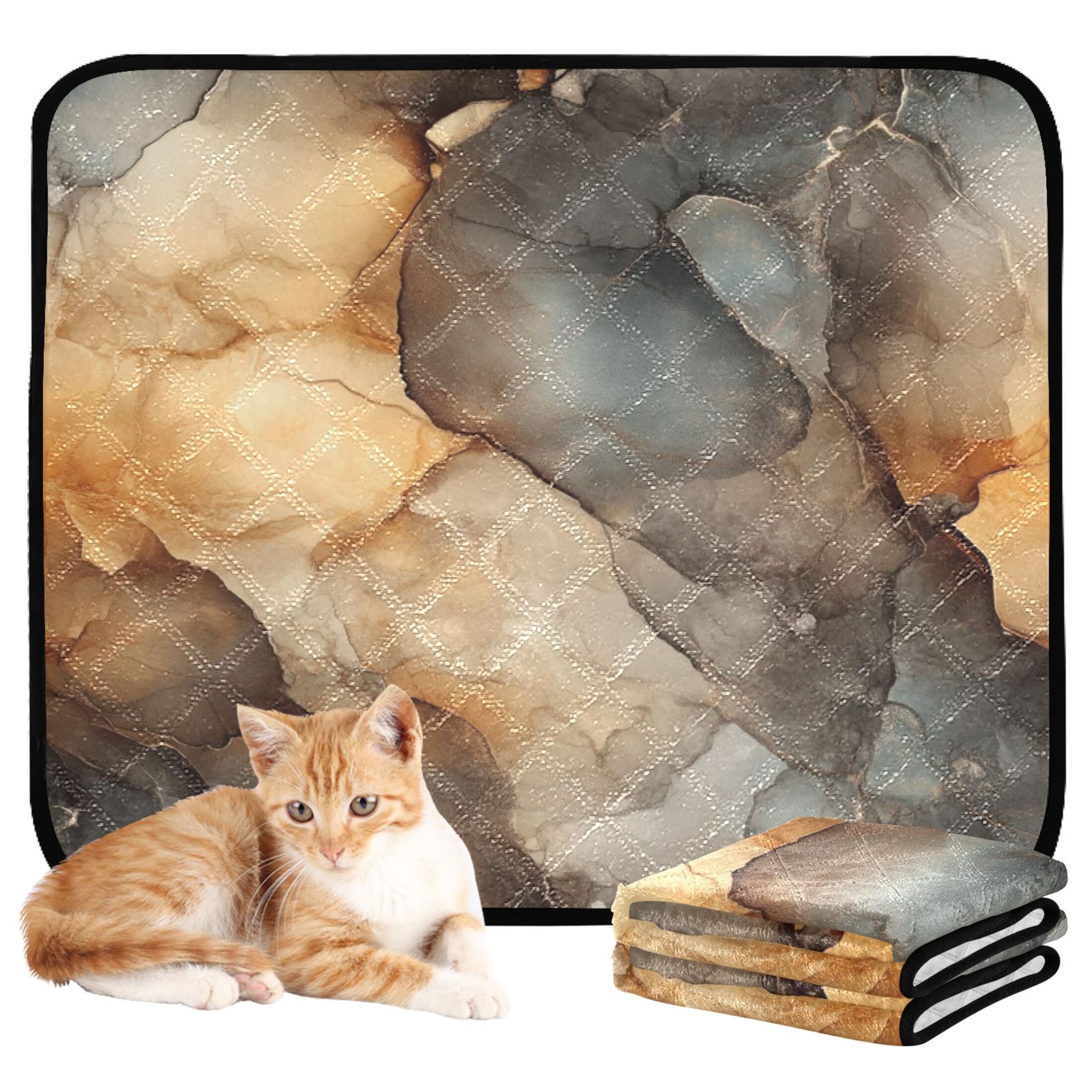 Qxltty Marble Brown Pattern Cat litter Pads Pet Set of 3 Diaper Mats Center Anti-leakage Layer Absorbent Soft and Comfortable