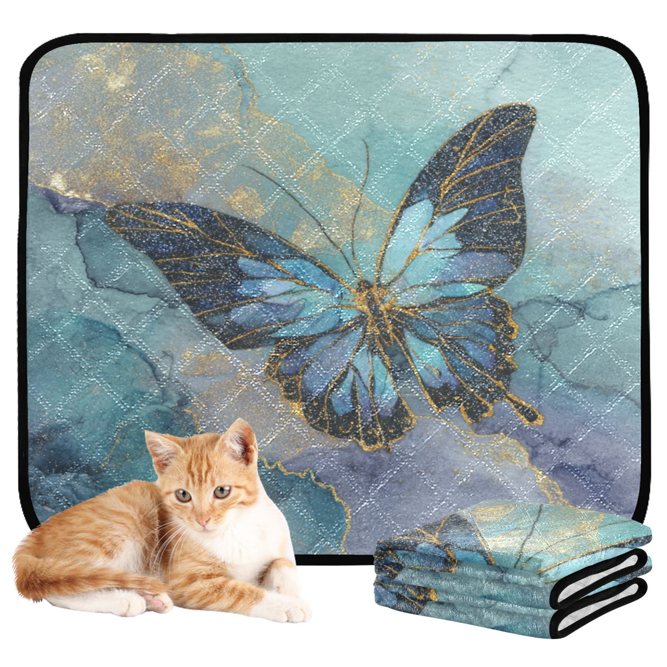 Qxltty Marble Butterfly Cat litter Pads Pet Set of 3 Diaper Mats Center Anti-leakage Layer Absorbent Soft and Comfortable
