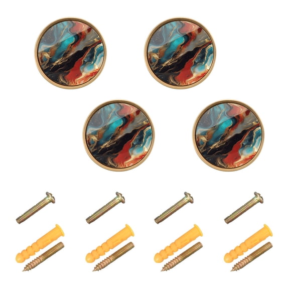 Qxltty Marble Gilt Pattern Cabinet Knobs Kitchen Drawer Knobs Round Door Pulls Dressing Table Wardrobe Closet Knob Handles Decorative Set of 4