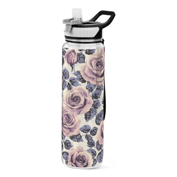 Qxltty Mauve Vintage Rose Water Bottle 32 oz with Straw BPA Free Reusable Fitness Sport Bottle Perfect for Travel School Outdoors and Gym