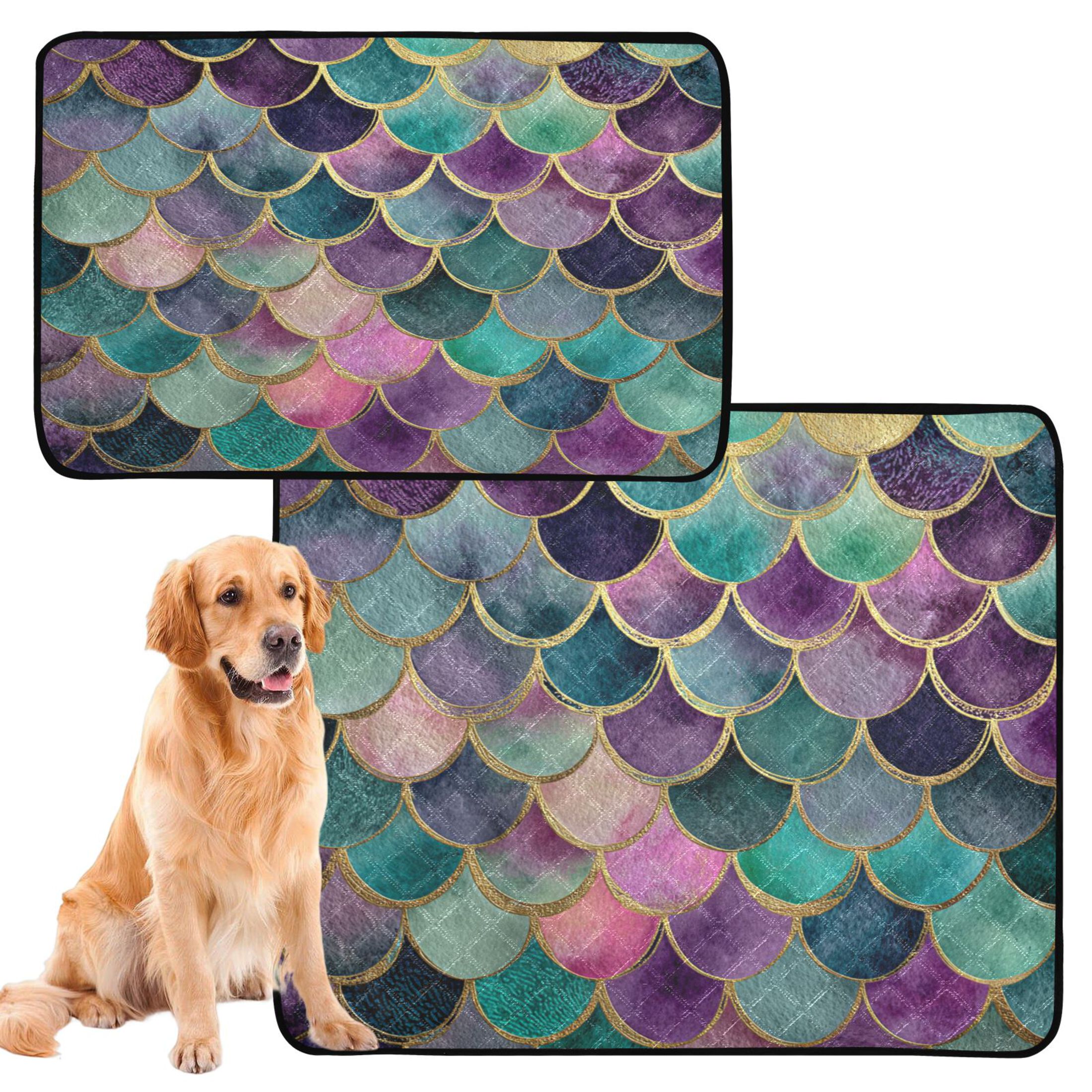 Qxltty Mermaid Scales Cat litter Pads Pet Set of 2 Diaper Mats Center Anti-leakage Layer Absorbent Soft and Comfortable