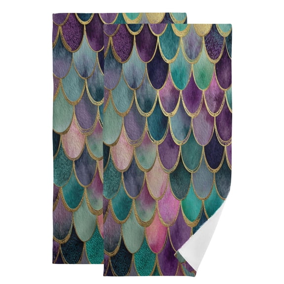 Qxltty Mermaid Scales Face Towel Set of 2 Polyester Cotton Soft Bath Towels for Bathroom Kitchen Hotel Spa 28.3x14.4in