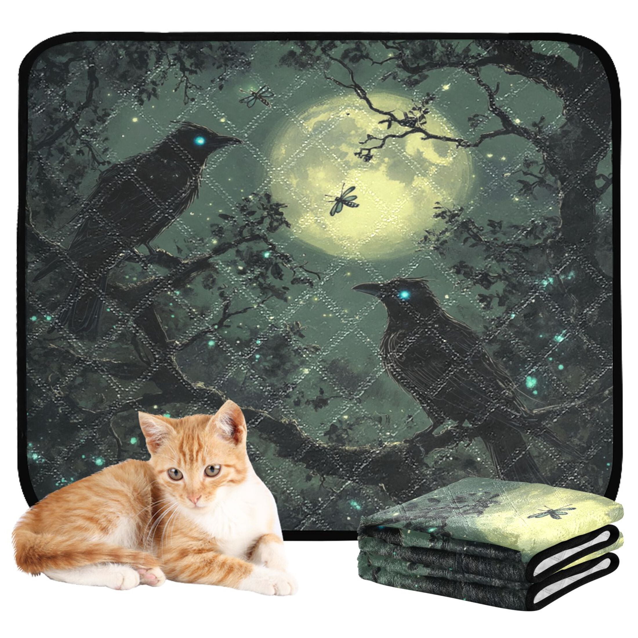 Qxltty Midnight Dark Crow Cat litter Pads Pet Set of 3 Diaper Mats Center Anti-leakage Layer Absorbent Soft and Comfortable