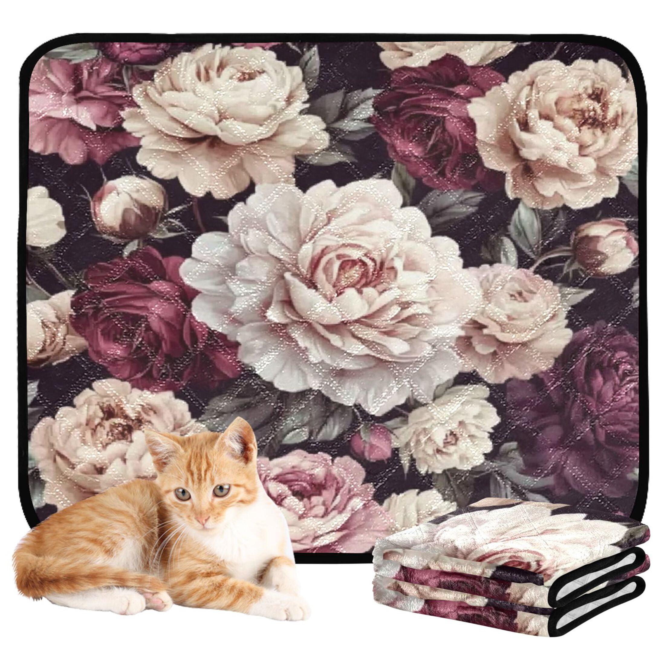 Qxltty Milk White Peony Cat litter Pads Pet Set of 3 Diaper Mats Center Anti-leakage Layer Absorbent Soft and Comfortable