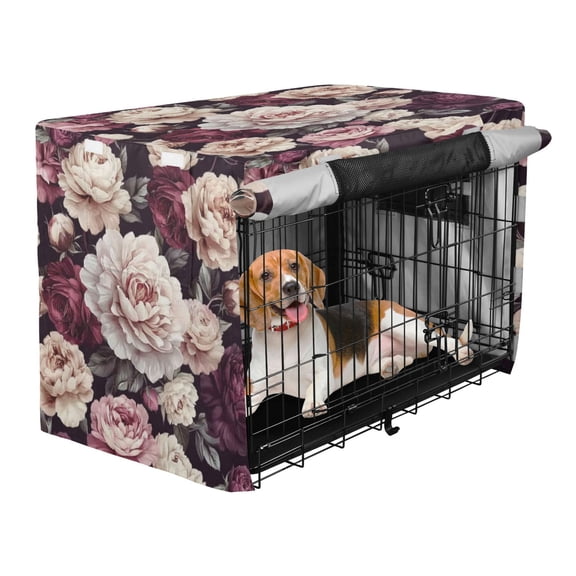 Qxltty Milk White Peony Crate Cover Durable Oxford Cloth Pet Kennel Sunshade Universal Fit for 35in Wire Cage