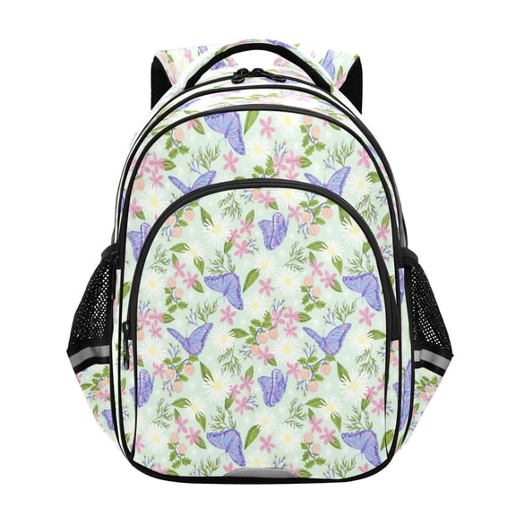 Qxltty Mint Butterfly Floral Backpack Lightweight Multi Pocket Daypack Reflective Bookbag with Adjustable Straps