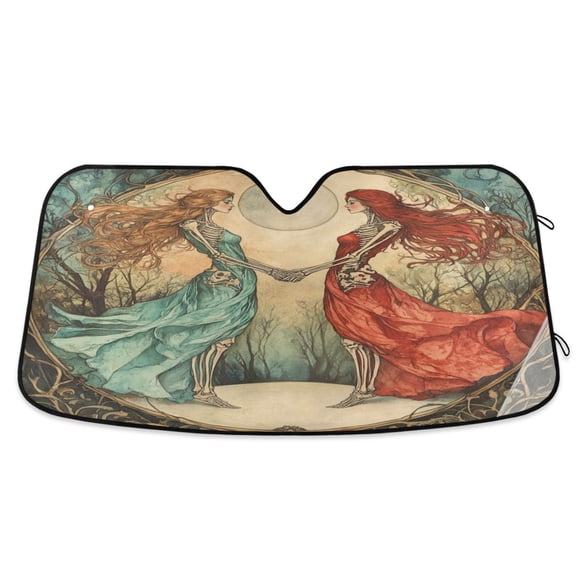 Qxltty Mirror Image Bone Lady Car Windshield Sunshades Foldable UV Rays Sun Visor Protector Keep Your Vehicle Cool 57×31.5in