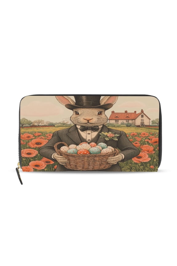 Mister Easter Bunny Women's Leather Wallet Fashion Retro Multi Card Holder with Cell Phone Pocket Mothers Day Gifts