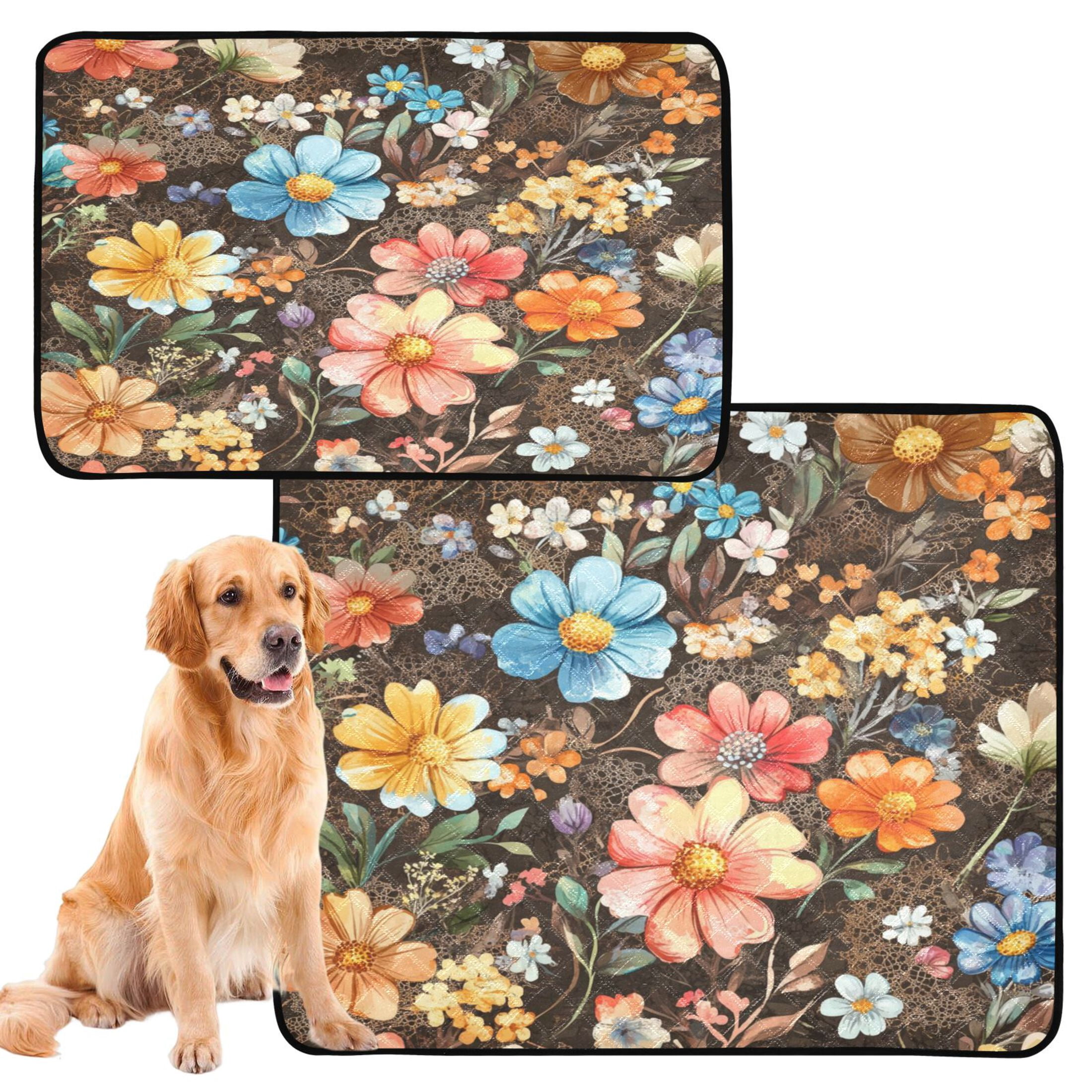 Qxltty Moebius Flowers Pattern Cat litter Pads Pet Set of 2 Diaper Mats Center Anti-leakage Layer Absorbent Soft and Comfortable