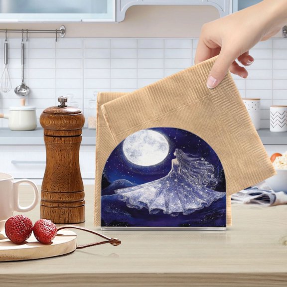 Qxltty Moon Goddess Acrylic Napkin Holder Set of 1 Transparent Dining Table Kitchen Cafeteria Home Decor 4.1x4.9x1.97in