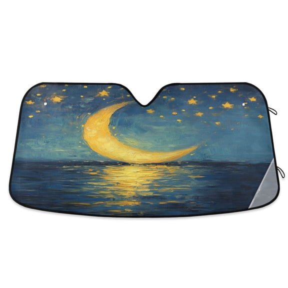 Qxltty Moon Stars Oil Painting Pattern Car Windshield Sunshades Foldable UV Rays Sun Visor Protector Keep Your Vehicle Cool 53×23.5in