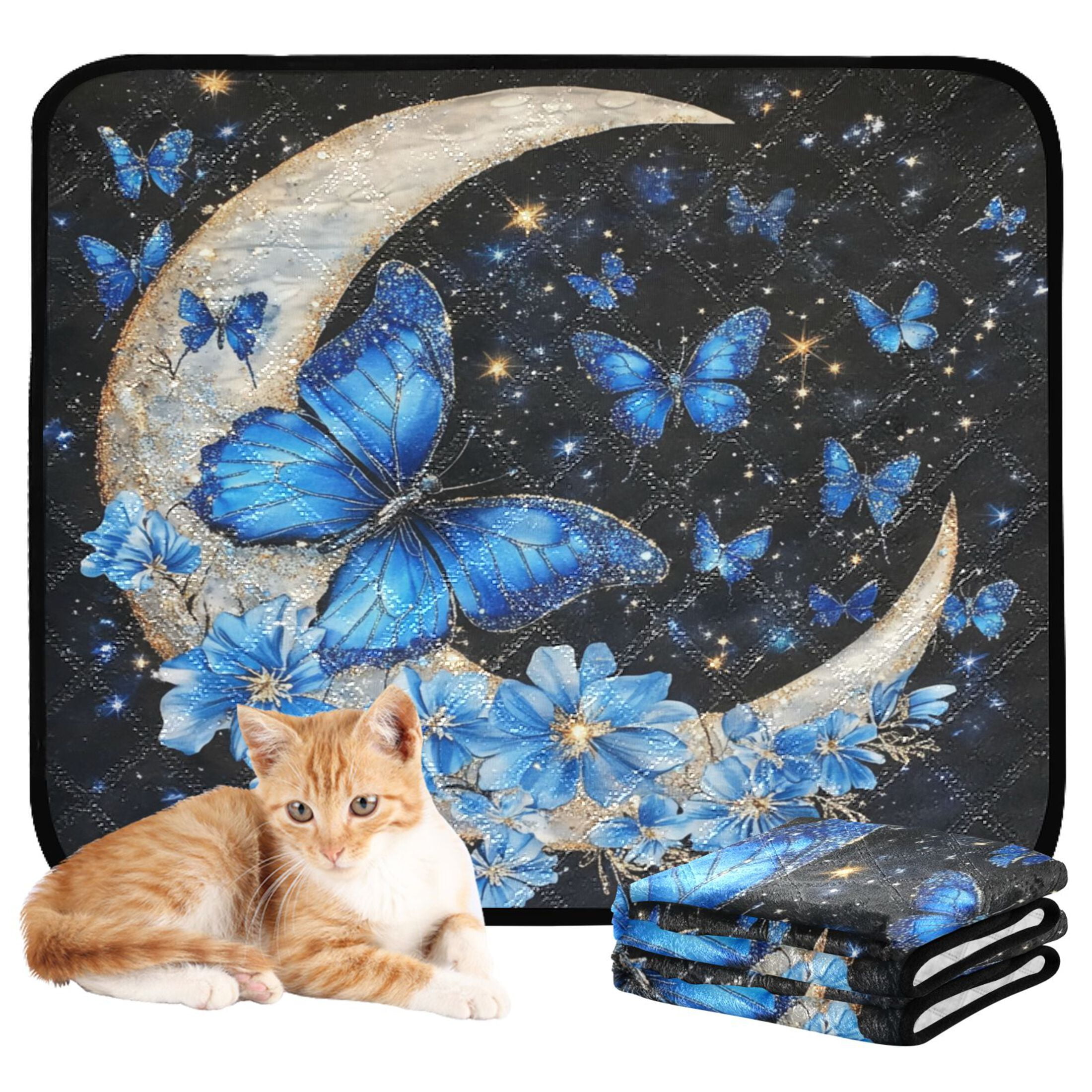 Qxltty Moon with Butterflies Cat litter Pads Pet Set of 3 Diaper Mats Center Anti-leakage Layer Absorbent Soft and Comfortable
