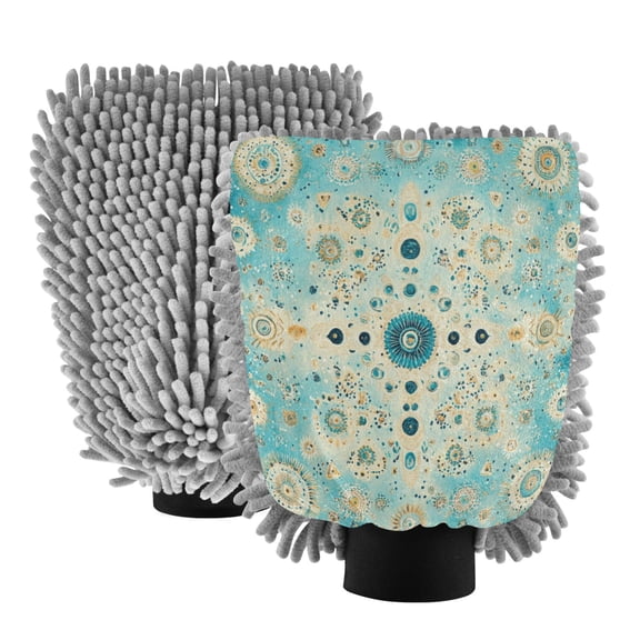 Qxltty Moroccan Style Pattern Car Wash Mitt 2pcs Scratch Free Lint-Free Antistatic Microfiber 8.07×11.8in