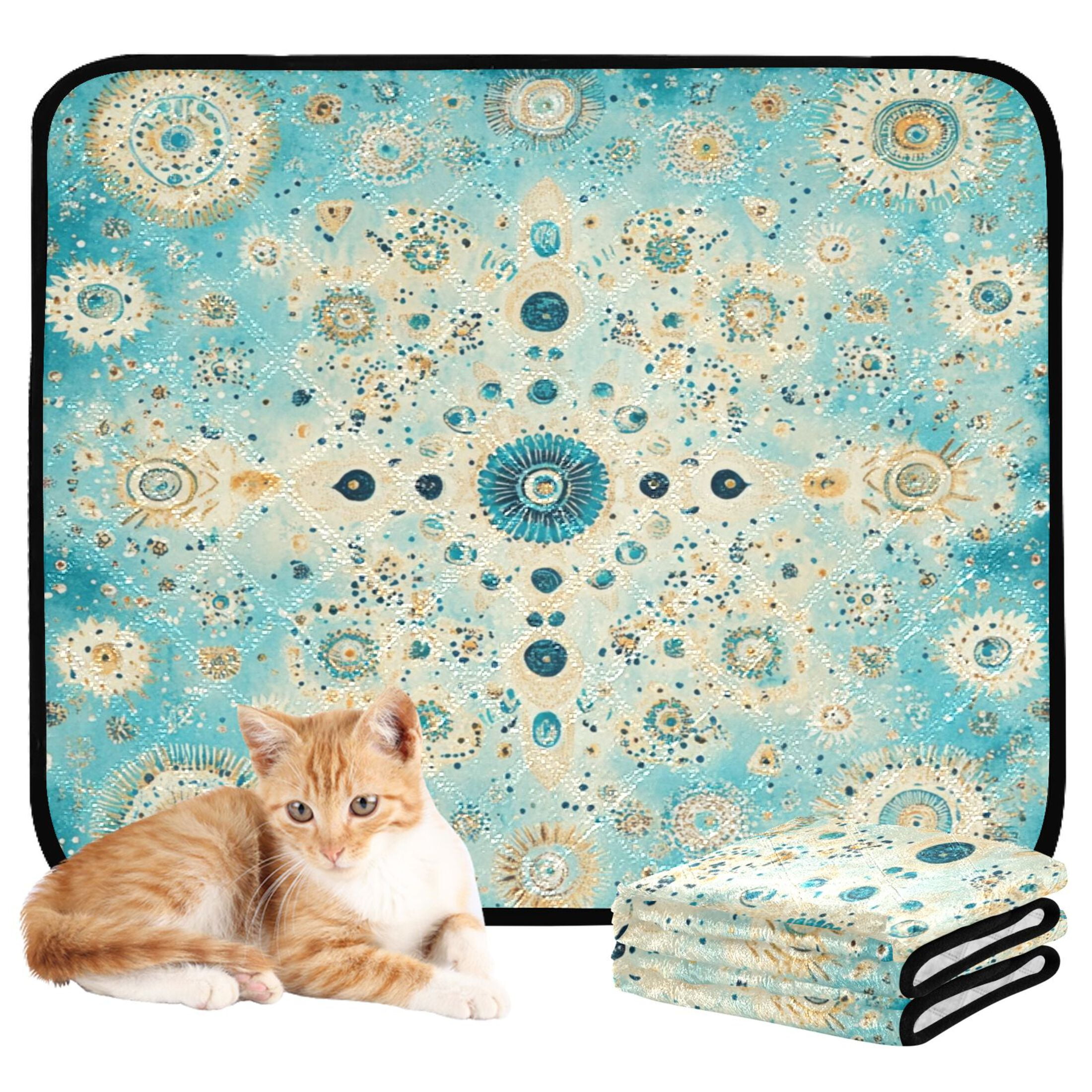 Qxltty Moroccan Style Pattern Cat litter Pads Pet Set of 3 Diaper Mats Center Anti-leakage Layer Absorbent Soft and Comfortable