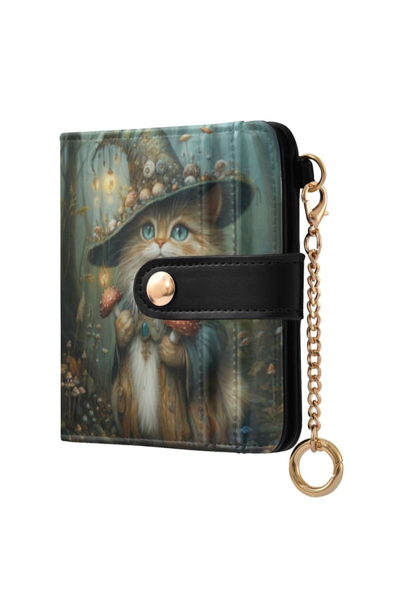 Mushroom Hat Kitten Ladies Wallet Rfid Slim Thin Compact Credit Card Women Wallet Zipper Coin Pocket and ID Window for Female Gifts
