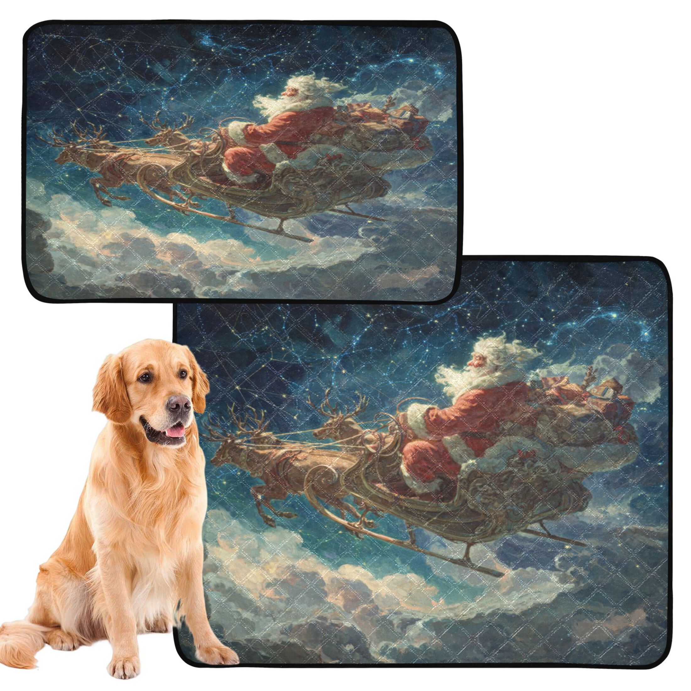 Qxltty Mysterious Santa Claus Cat litter Pads Pet Set of 2 Diaper Mats Center Anti-leakage Layer Absorbent Soft and Comfortable