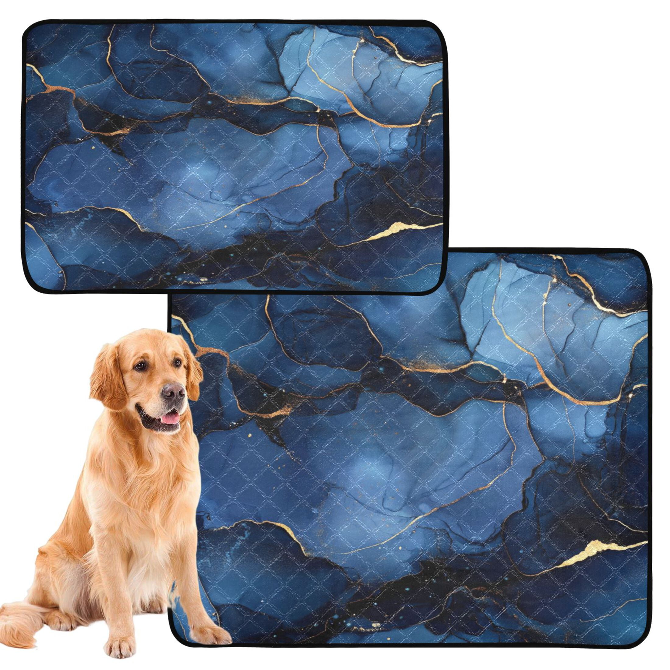 Qxltty Navy Blue Gilt Marble Cat litter Pads Pet Set of 2 Diaper Mats Center Anti-leakage Layer Absorbent Soft and Comfortable