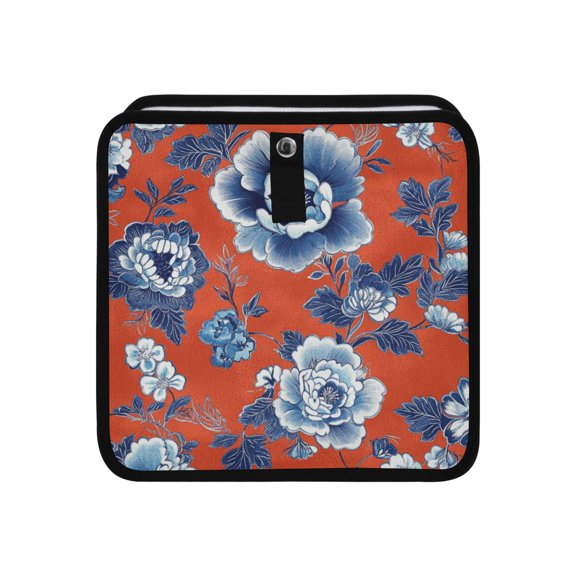 Qxltty Navy Blue Porcelain Flower Pattern Car Dumpster Collapsible Rear Seat Suspension Trash for Front Seat Center Console in Vehicle