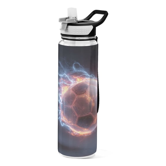 Qxltty Neon Lightning Soccer Water Bottle 32 oz with Straw BPA Free Reusable Fitness Sport Bottle Perfect for Travel School Outdoors and Gym