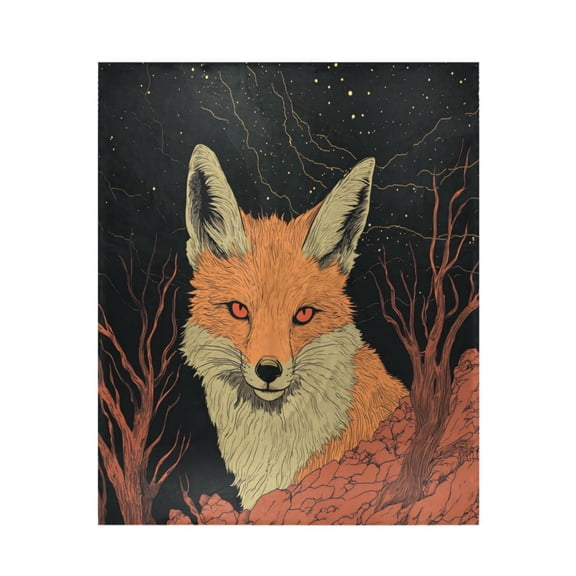 Qxltty Night Orange Fox Soft Cozy Fluffy Blankets for Couch Sofa Chair Bed Camping Picnic Travel Lightweight Bed 5060inch