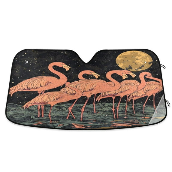Qxltty Night Sky Flamingo Pattern Car Windshield Sunshades Foldable UV Rays Sun Visor Protector Keep Your Vehicle Cool 55×27.6in