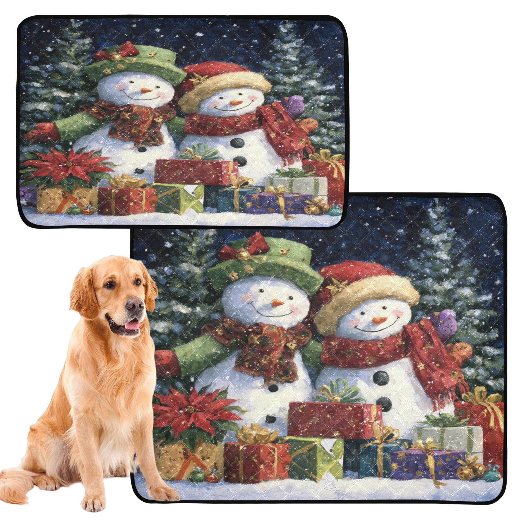 Qxltty Night Sky Snowman Cat litter Pads Pet Set of 2 Diaper Mats Center Anti-leakage Layer Absorbent Soft and Comfortable