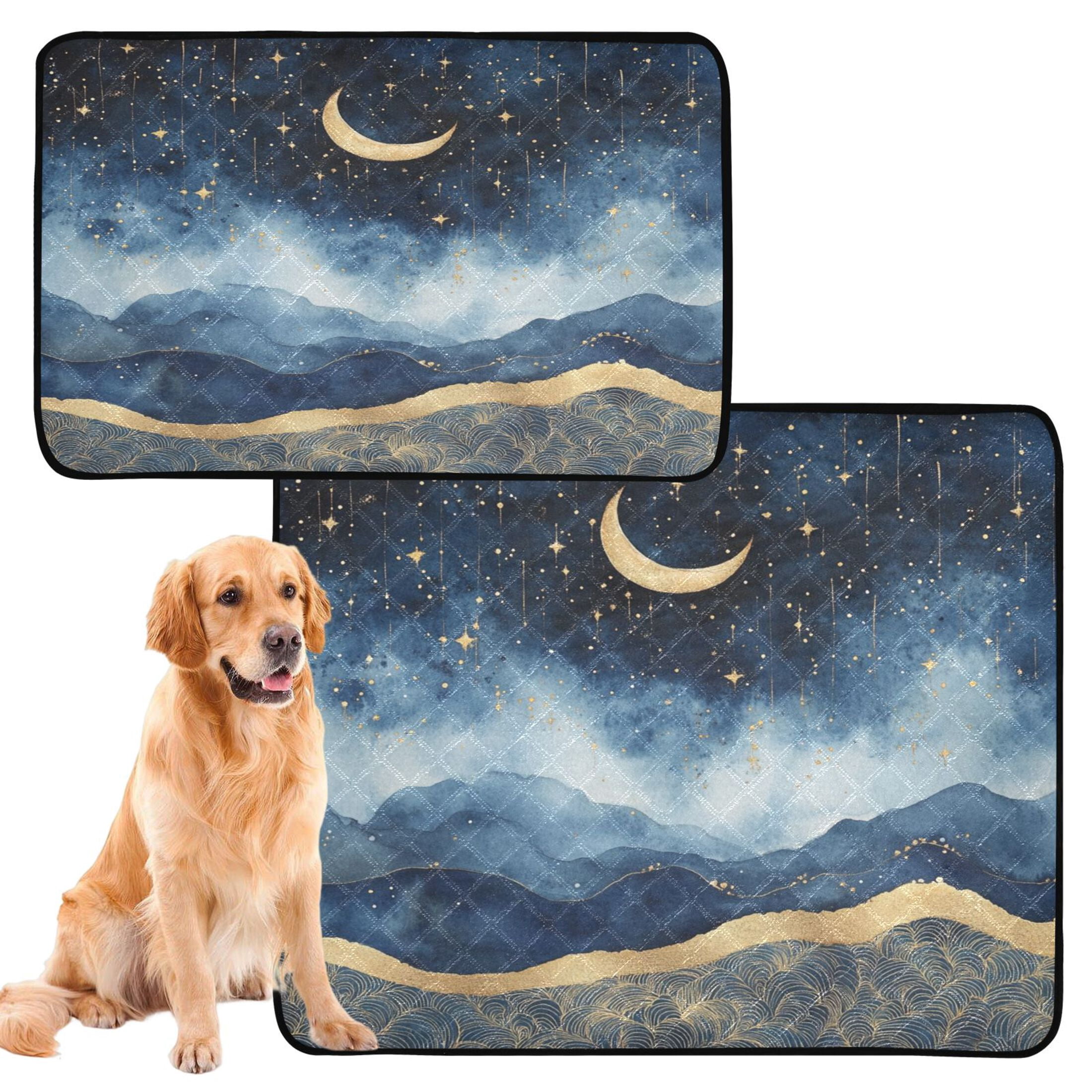 Qxltty Night Sky over The Sea Cat litter Pads Pet Set of 2 Diaper Mats Center Anti-leakage Layer Absorbent Soft and Comfortable