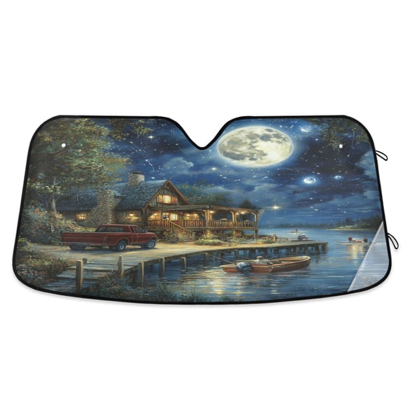Qxltty Night View at The Lake Car Windshield Sunshades Foldable UV Rays Sun Visor Protector Keep Your Vehicle Cool 53×23.5in