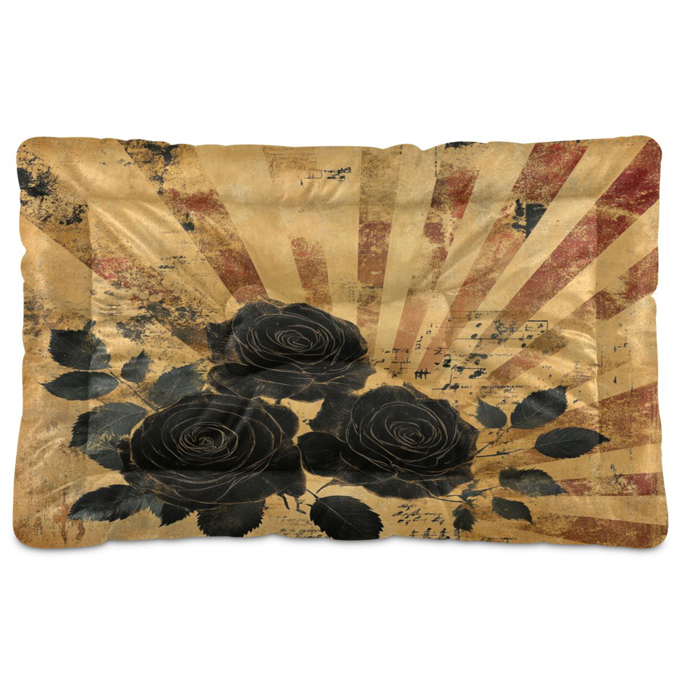 Qxltty Notes Black Rose Ped Pad Wear-resistant and Hard to Bite Through Sleeping Pad for Small Medium Large Dogs Winter Pet Bed 36×24in