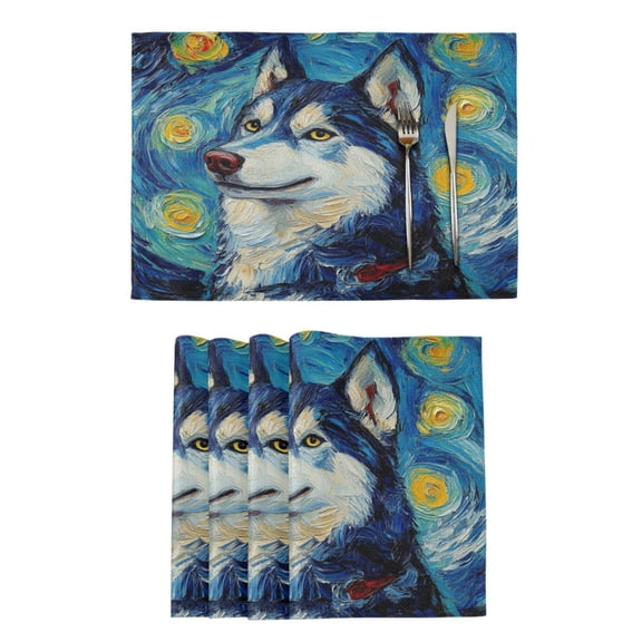 Qxltty Oil Painting Styles Husky Placemats Set of 4 Heat Resistant Non-Slip Place mat for Dining Table Washable Durable Polyester Woven Table Decorations