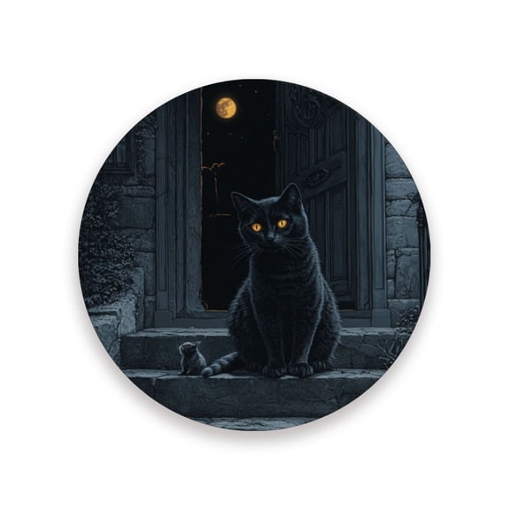 Qxltty One Pcs Drink Coasters Black Cat Guard Ceramic Round Coaster Absorbent Suitable for Kinds of Cups Coffee Table