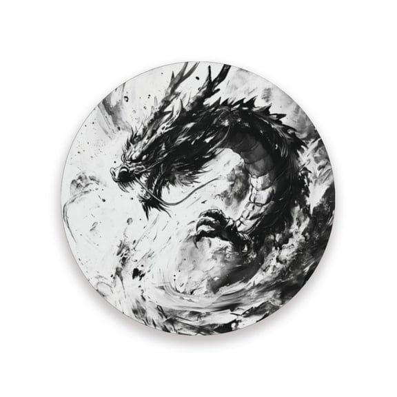 Qxltty One Pcs Drink Coasters Black Dragon Ceramic Round Coaster Absorbent Suitable for Kinds of Cups Coffee Table