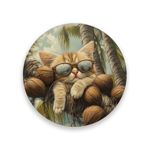 Qxltty One Pcs Drink Coasters Calico Cat Ceramic Round Coaster Absorbent Suitable for Kinds of Cups Coffee Table