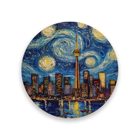 Qxltty One Pcs Drink Coasters City Night View Ceramic Round Coaster Absorbent Suitable for Kinds of Cups Coffee Table